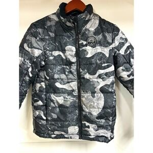Kids Jacket Gerry Gray/Black Camo Puffer Full Zip Lined Size 10-12 Winter Coat